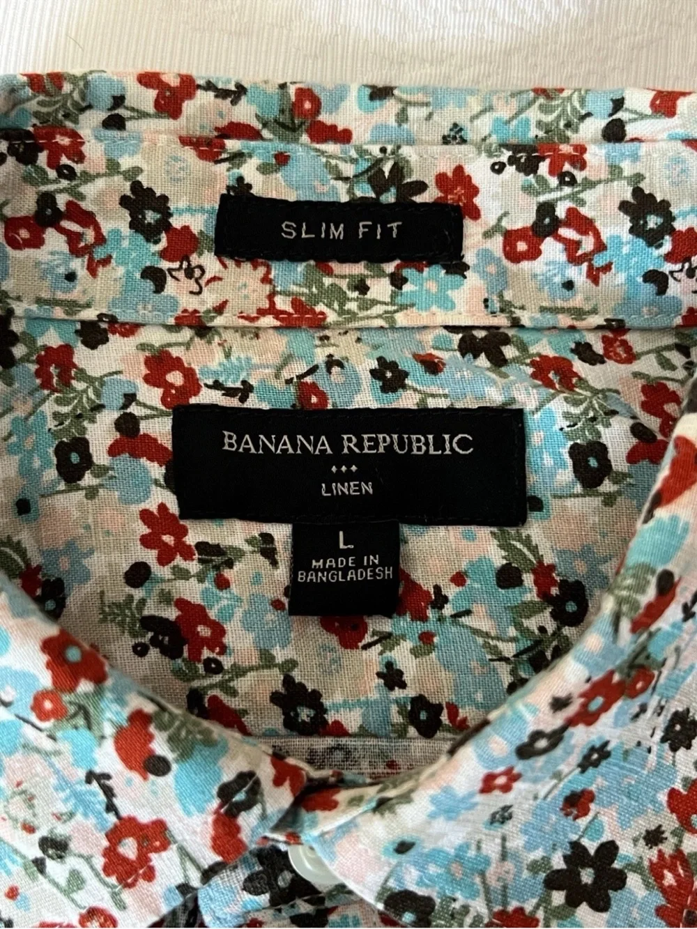 Banana Republic Linen Slim Fit Button Down Short Sleeves Front Pocket Shirt Sz L